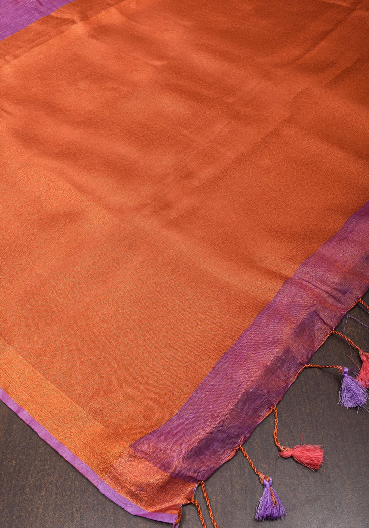 Amethyst Copper Tissue Stunning Tissue Linen Saree with Chunri Butis and Full Tissue Pallu!