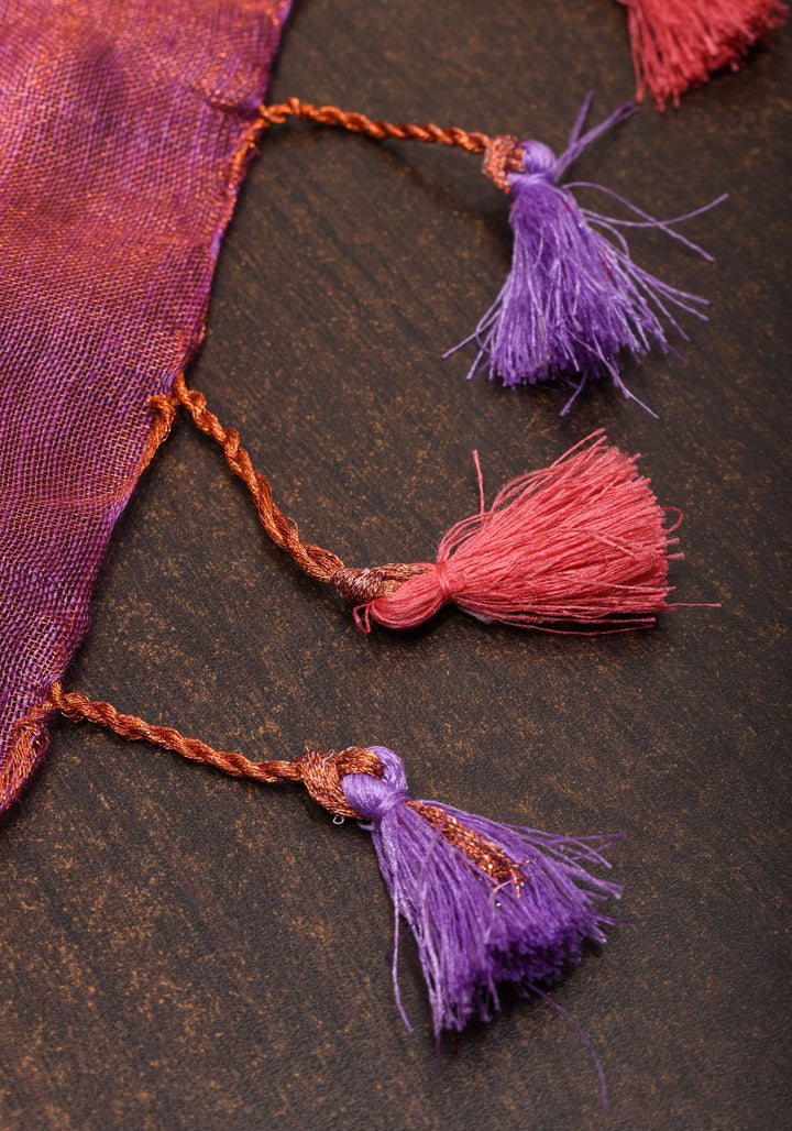 Amethyst Copper Tissue Stunning Tissue Linen Saree with Chunri Butis and Full Tissue Pallu!