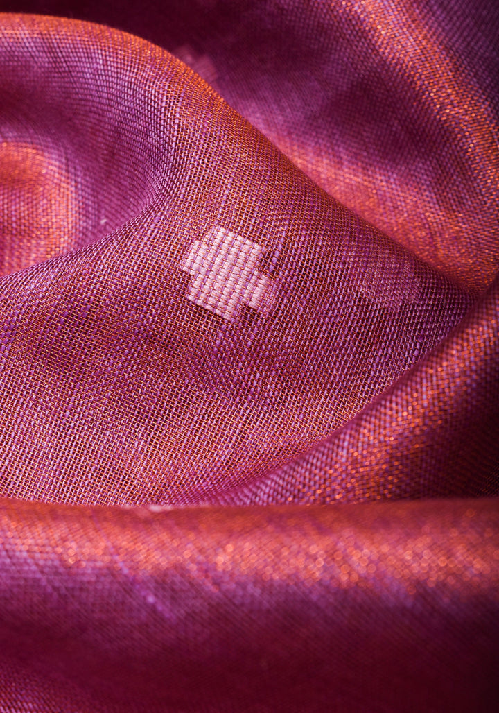Amethyst Copper Tissue Stunning Tissue Linen Saree with Chunri Butis and Full Tissue Pallu | SHOBITAM