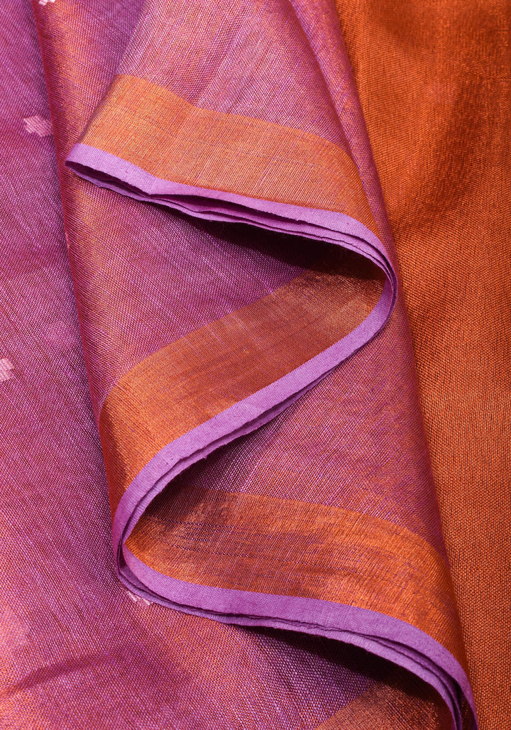 Amethyst Copper Tissue Stunning Tissue Linen Saree with Chunri Butis and Full Tissue Pallu!