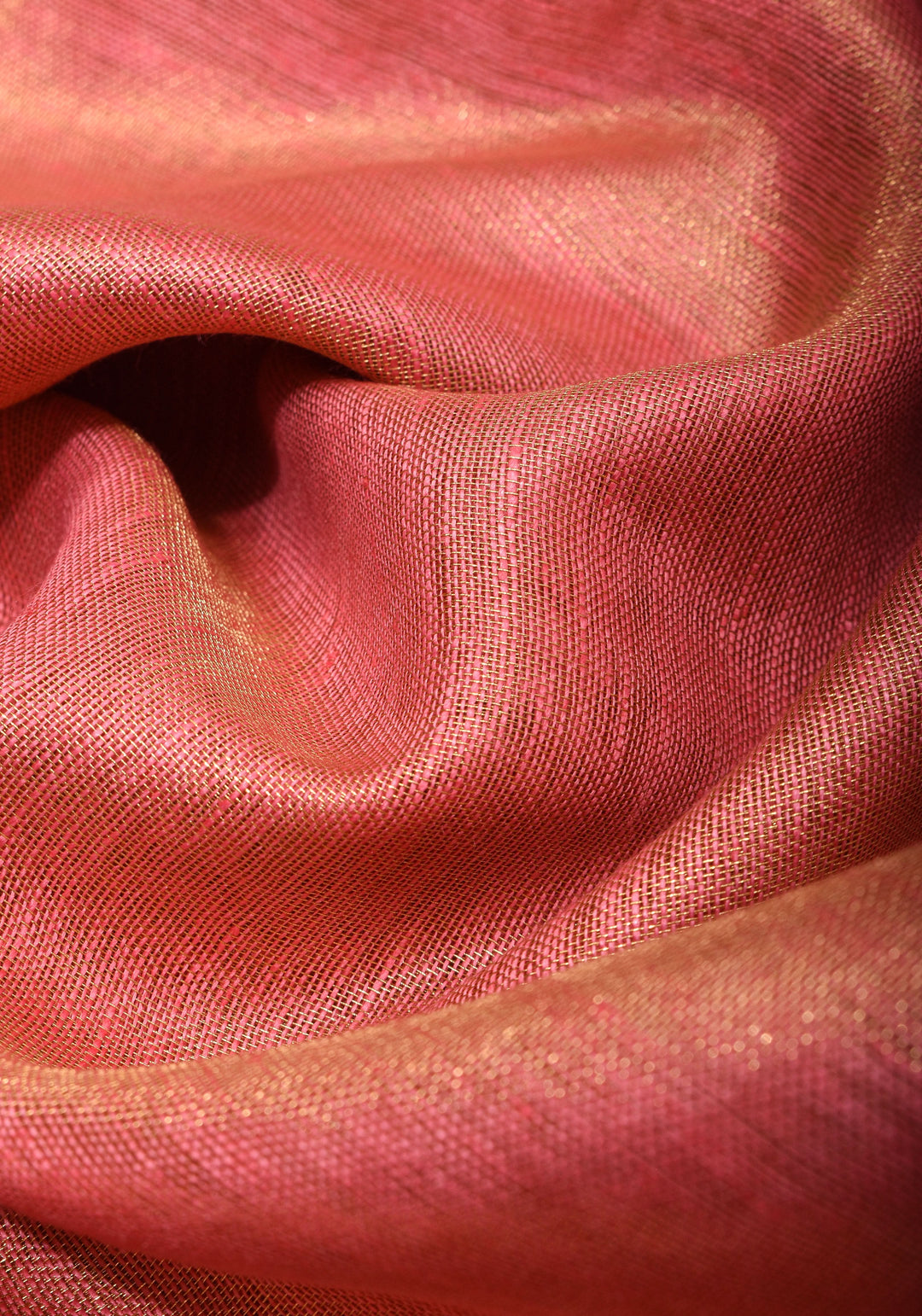Pink tone Scalloped Tissue Linen Saree and golden border  | Shobitam Saree