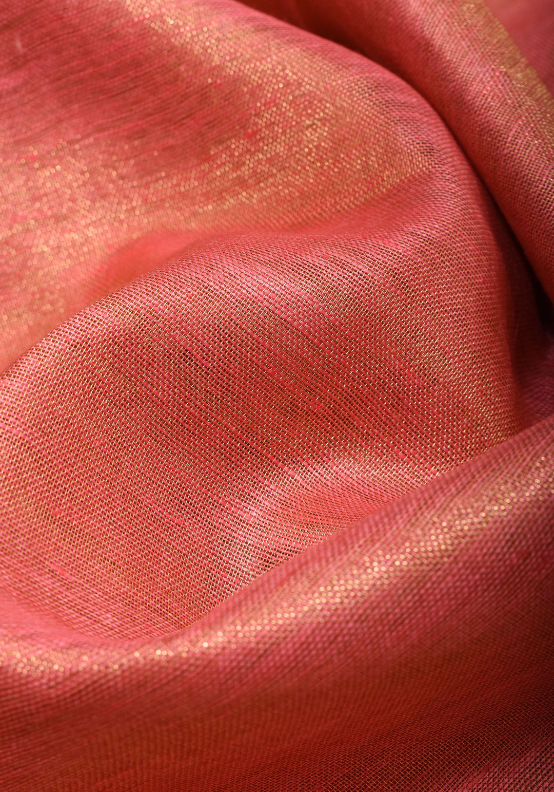 Pink tone Scalloped Tissue Linen Saree and golden border  | Shobitam Saree