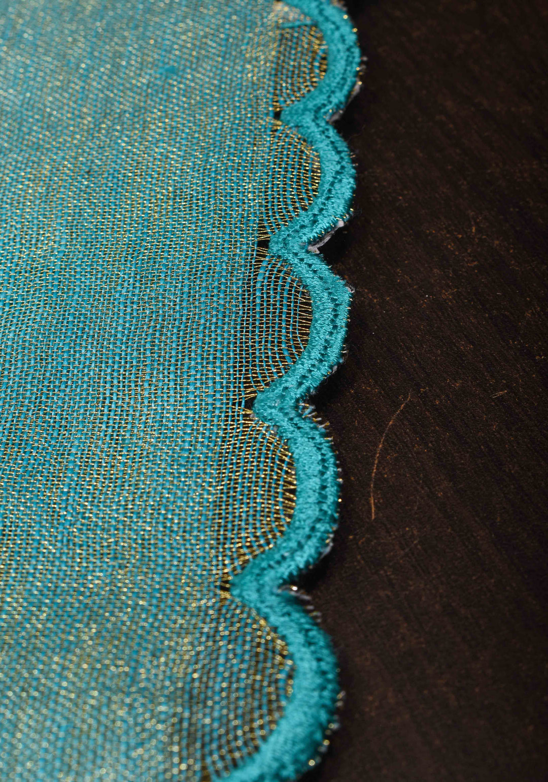 Sea Green Scalloped Tissue Linen Saree and Golden border