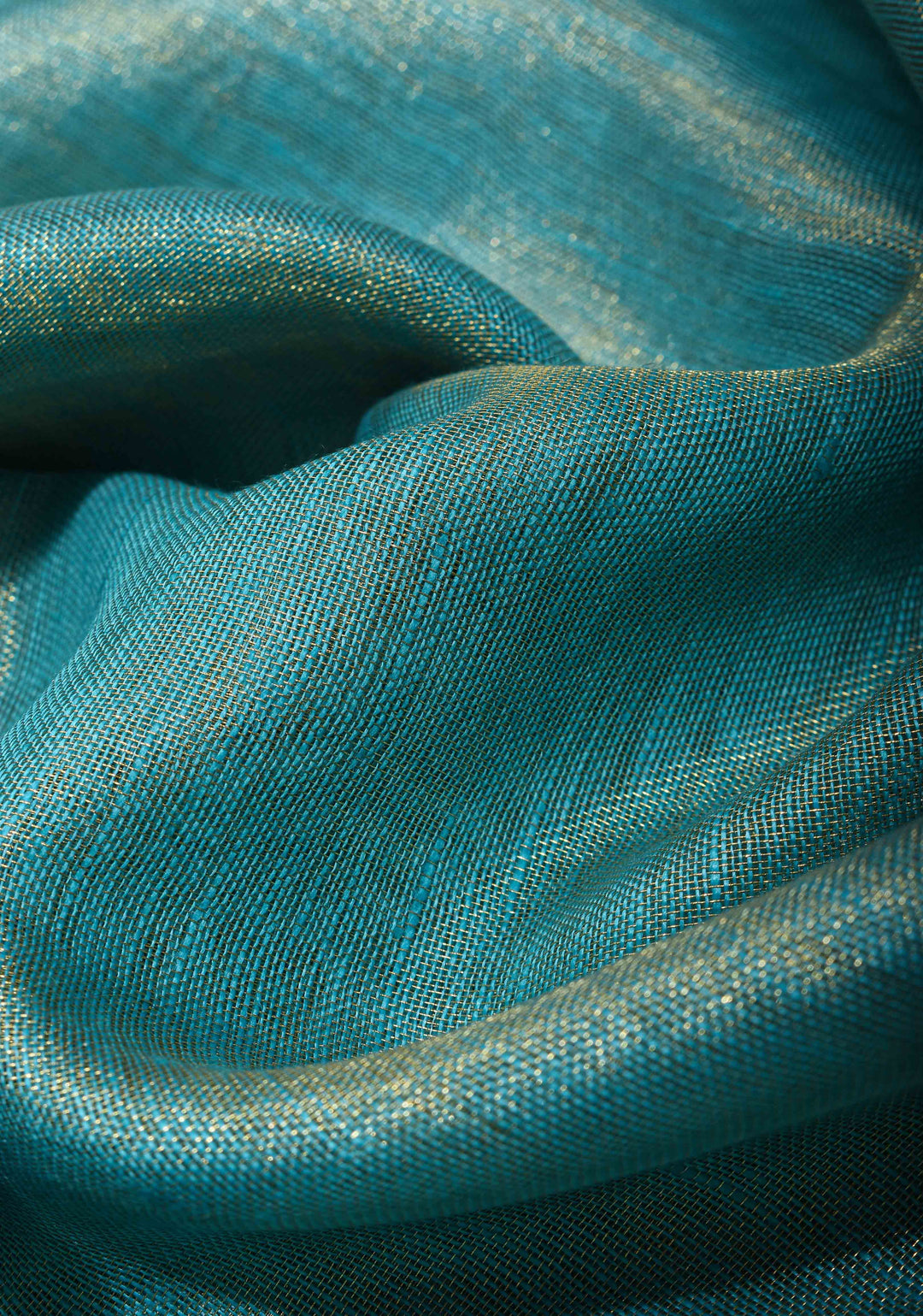 Sea Green Scalloped Tissue Linen Saree and Golden border