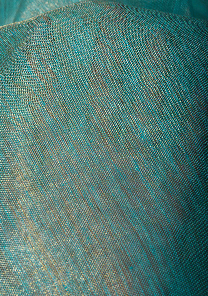 Sea Green Scalloped Tissue Linen Saree and Golden border