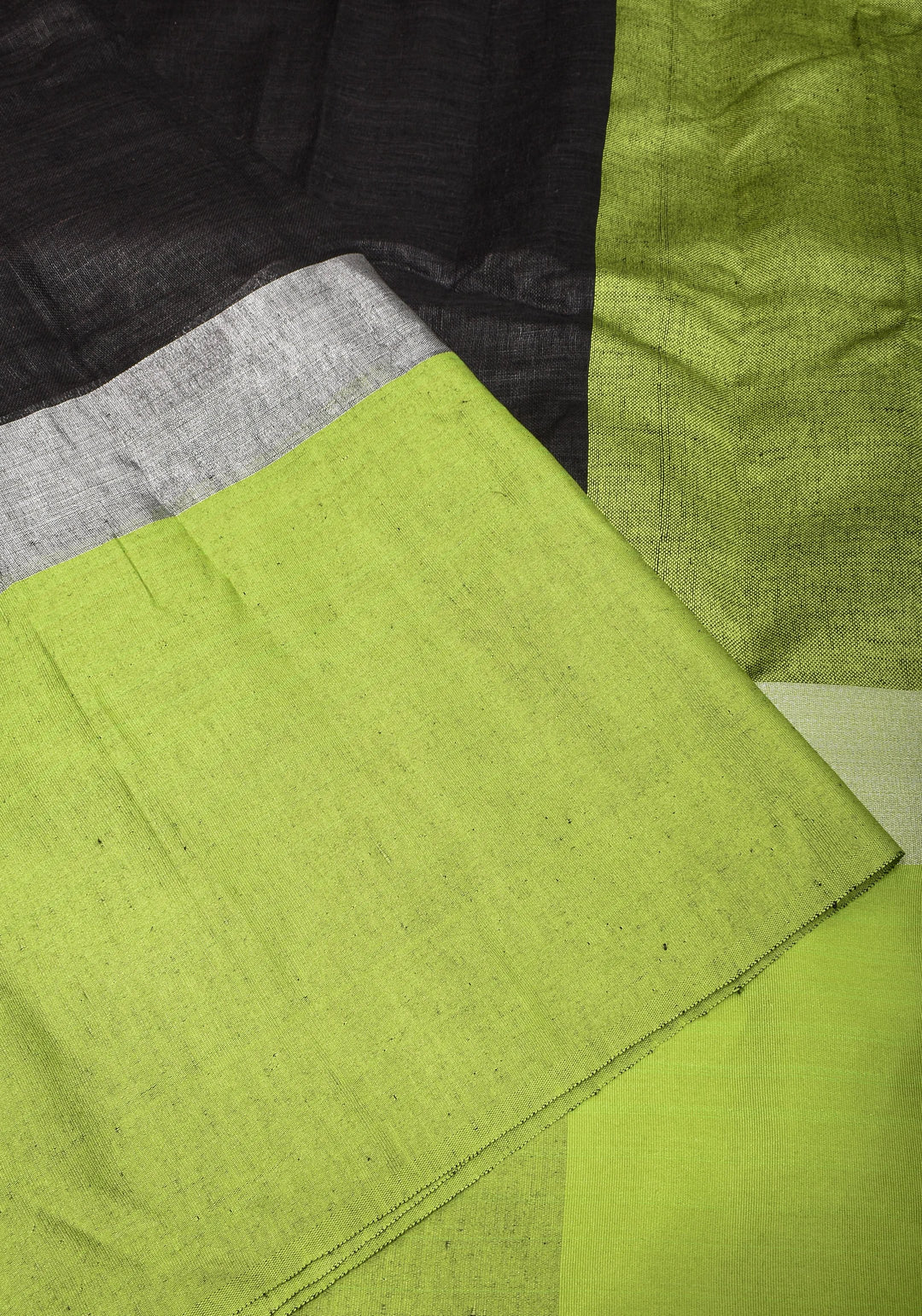 pre order Black and Leaf Green Wide Border Linen by Linen Saree