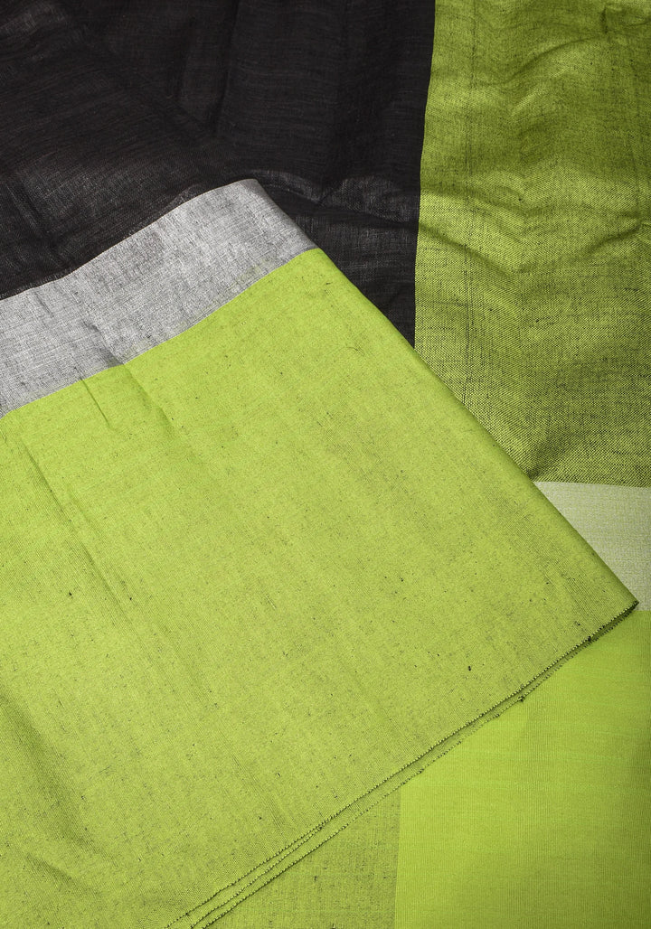 pre order Black and Leaf Green Wide Border Linen by Linen Saree
