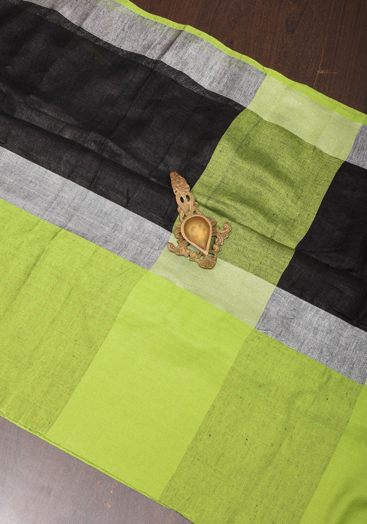pre order Black and Leaf Green Wide Border Linen by Linen Saree