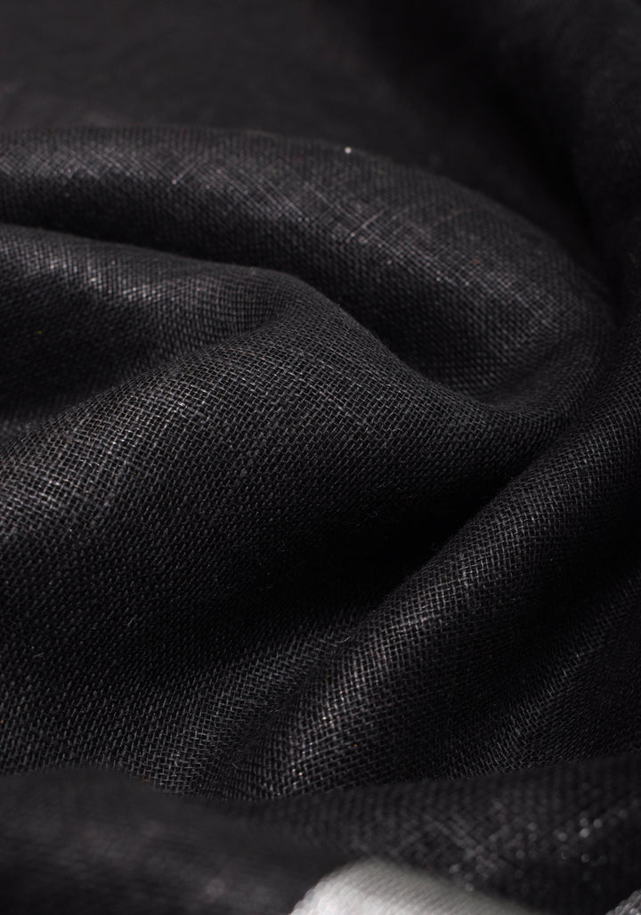 pre order Black and Leaf Green Wide Border Linen by Linen Saree
