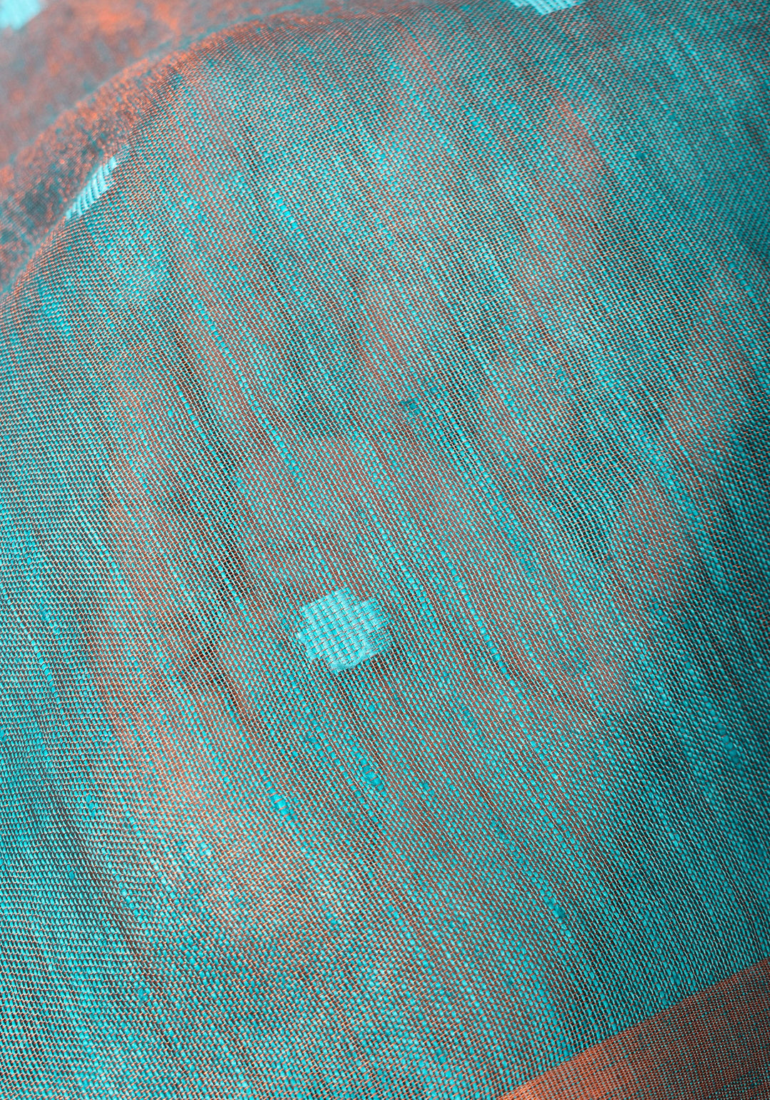 Teal Copper Tissue Stunning Tissue Linen Saree with Chunri Butis and Full Tissue Pallu!