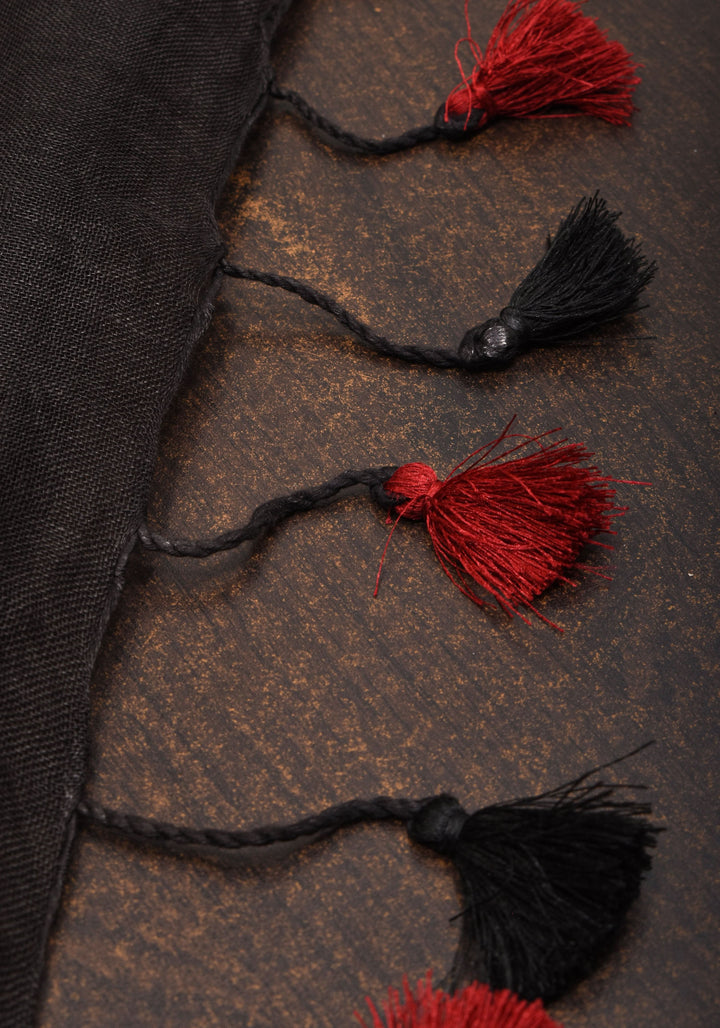 Shobitam Exclusive Celebrity Loving Hearts Embroidered Black Pure Linen Saree