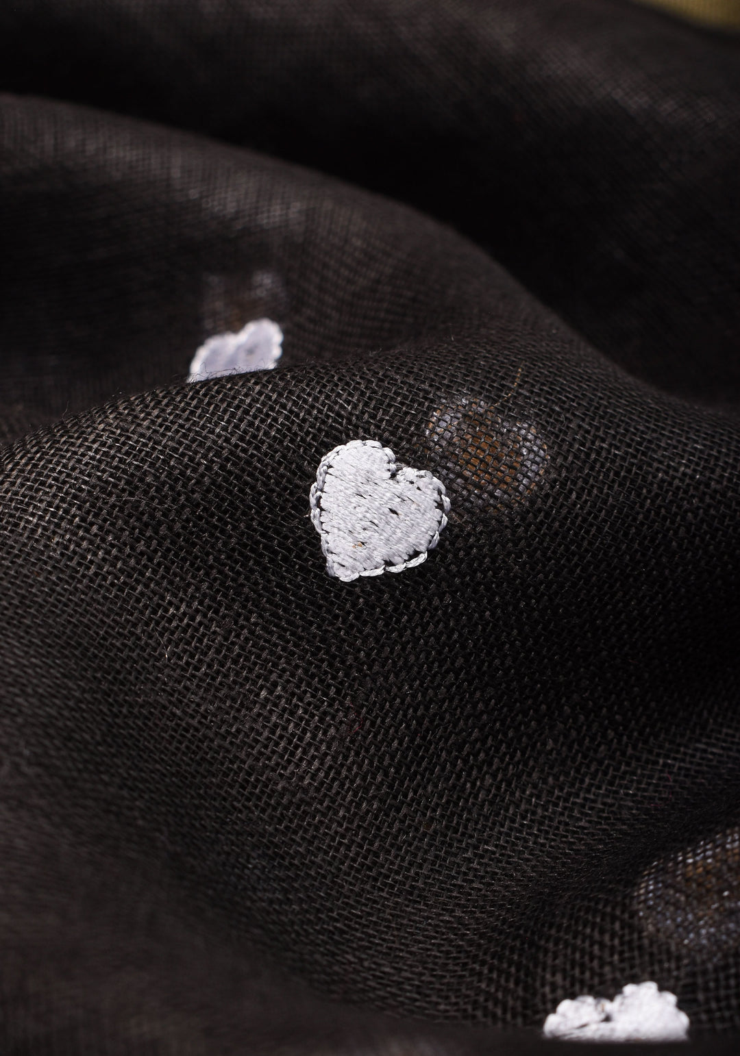 Shobitam Exclusive Celebrity Loving Hearts Embroidered Black Pure Linen Saree