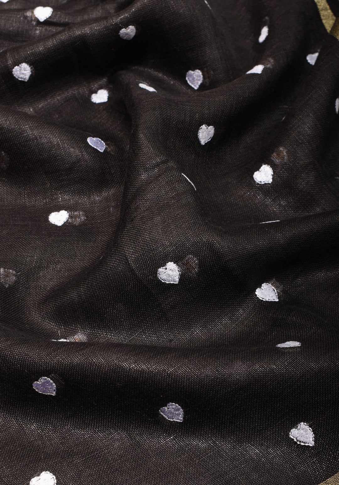 Shobitam Exclusive Celebrity Loving Hearts Embroidered Black Pure Linen Saree