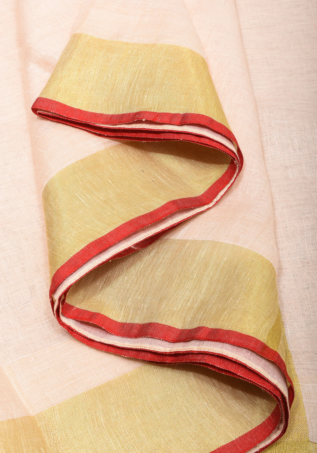 Ivory Linen by Linen saree with Red-Gold Border