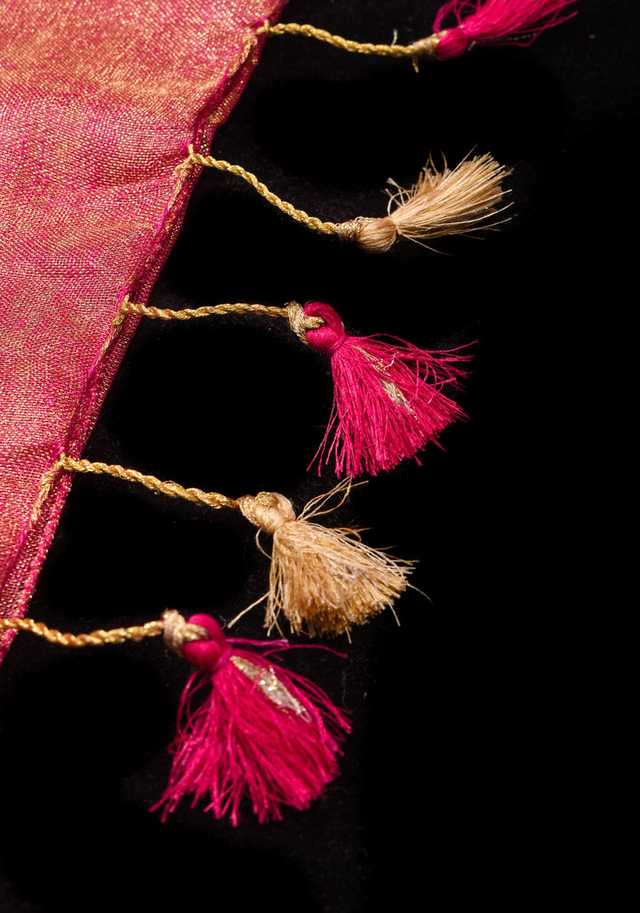 Tissue Linen Saree in Pink with  Minimal zari Border