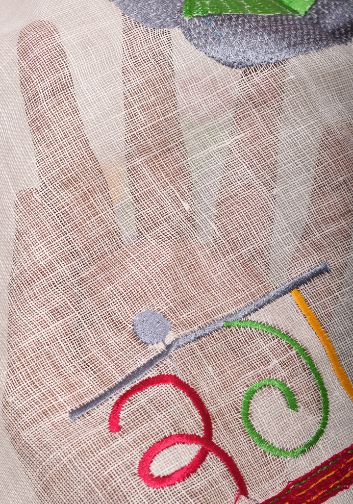 Rang Barse: Holi Theme Embroidered Linen Saree with Rang and Pichkari motifs! Vidya Balan Special Holi Saree