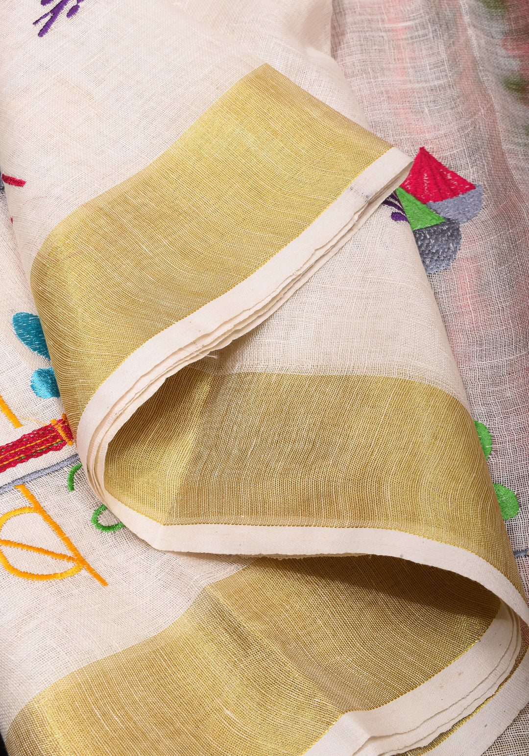 Rang Barse: Holi Theme Embroidered Linen Saree with Rang and Pichkari motifs! Vidya Balan Special Holi Saree