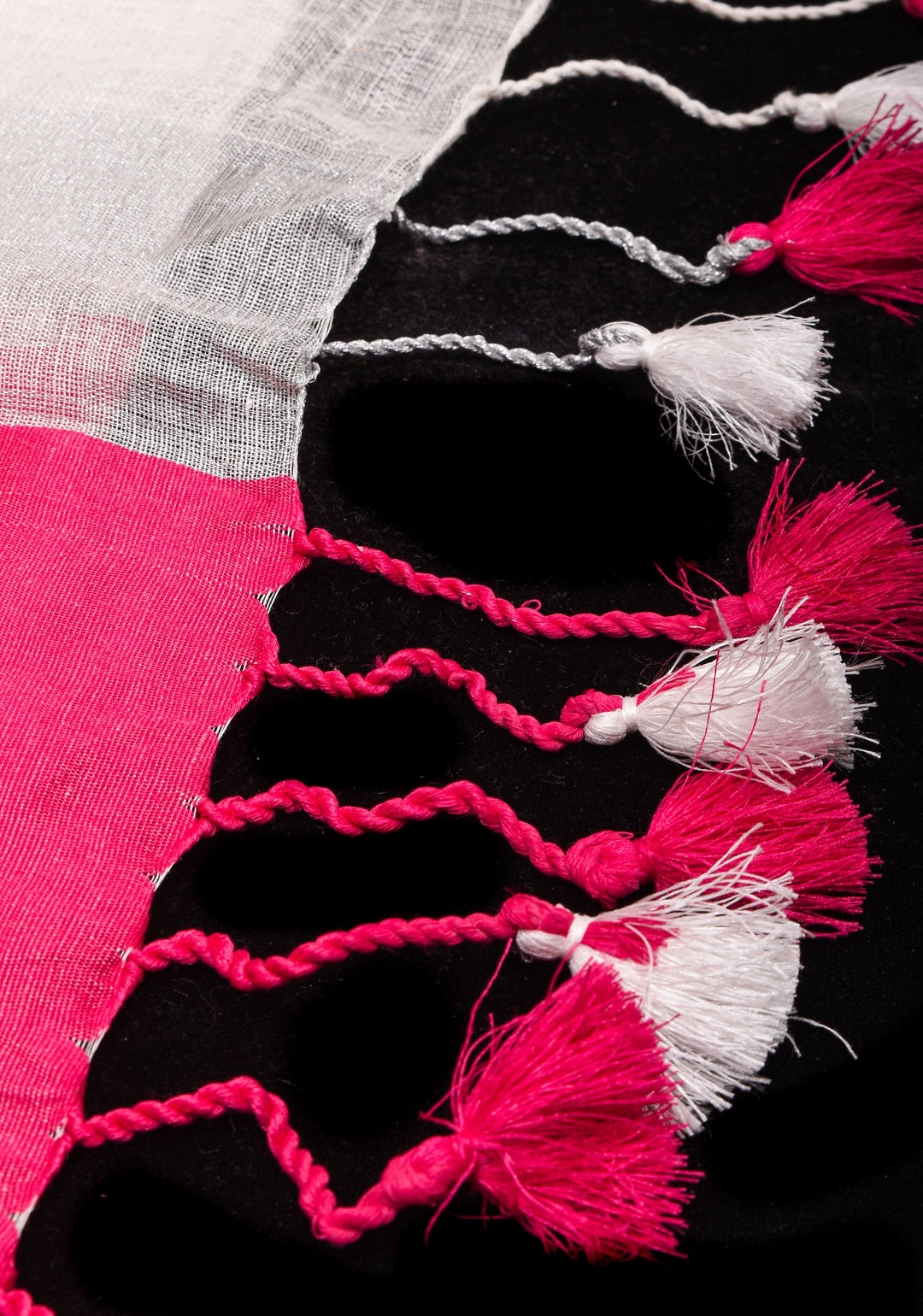 Charming White, Pink and Silver Wide Border Pure Linen by Linen Saree