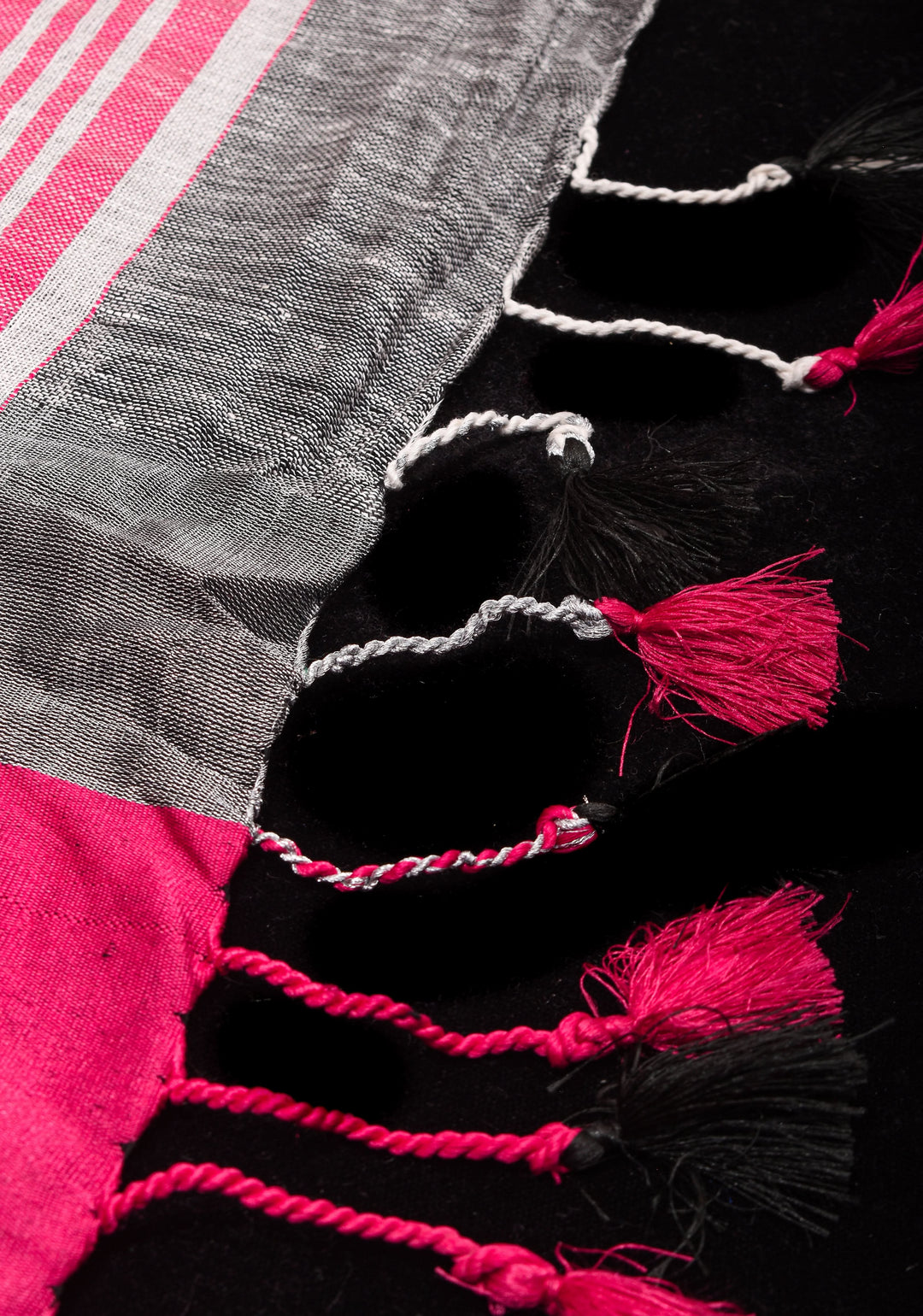 Charming Gray, Pink and Silver Wide Border Pure Linen by Linen Saree
