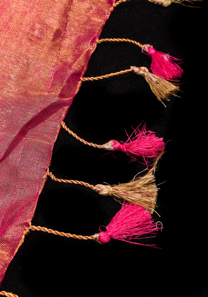 Embroidery cut dana with seqins Work Tissue Linen Saree in Hot Pink with dramatic work Pallu