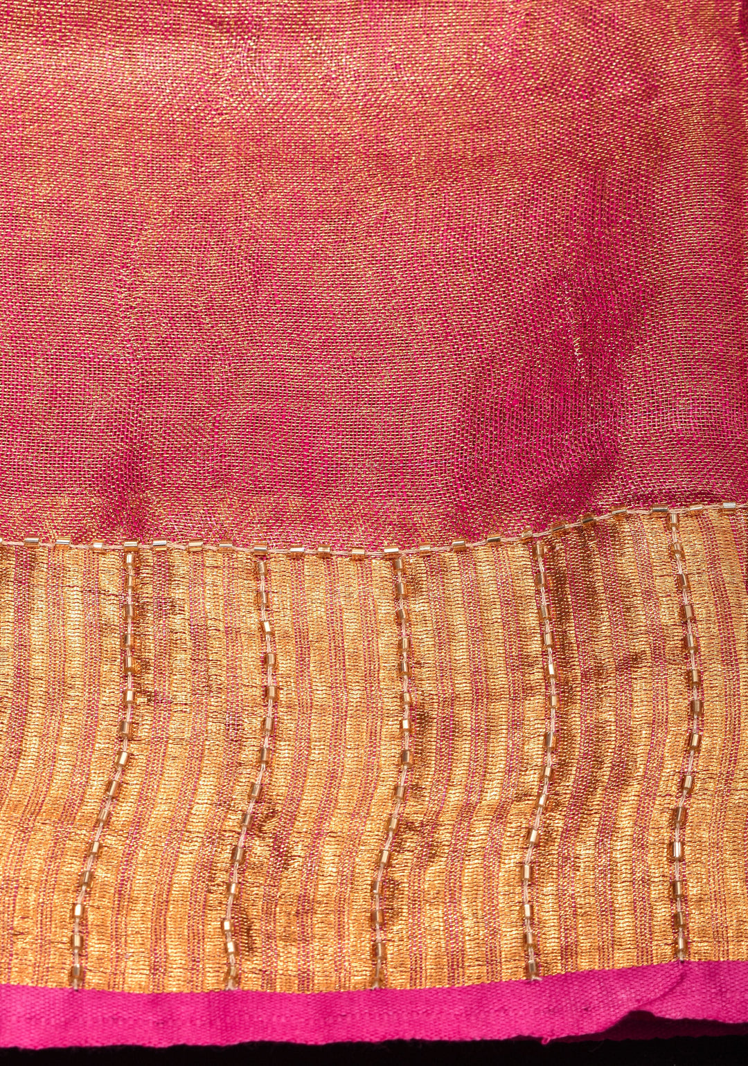 Embroidery cut dana with seqins Work Tissue Linen Saree in Hot Pink with dramatic work Pallu