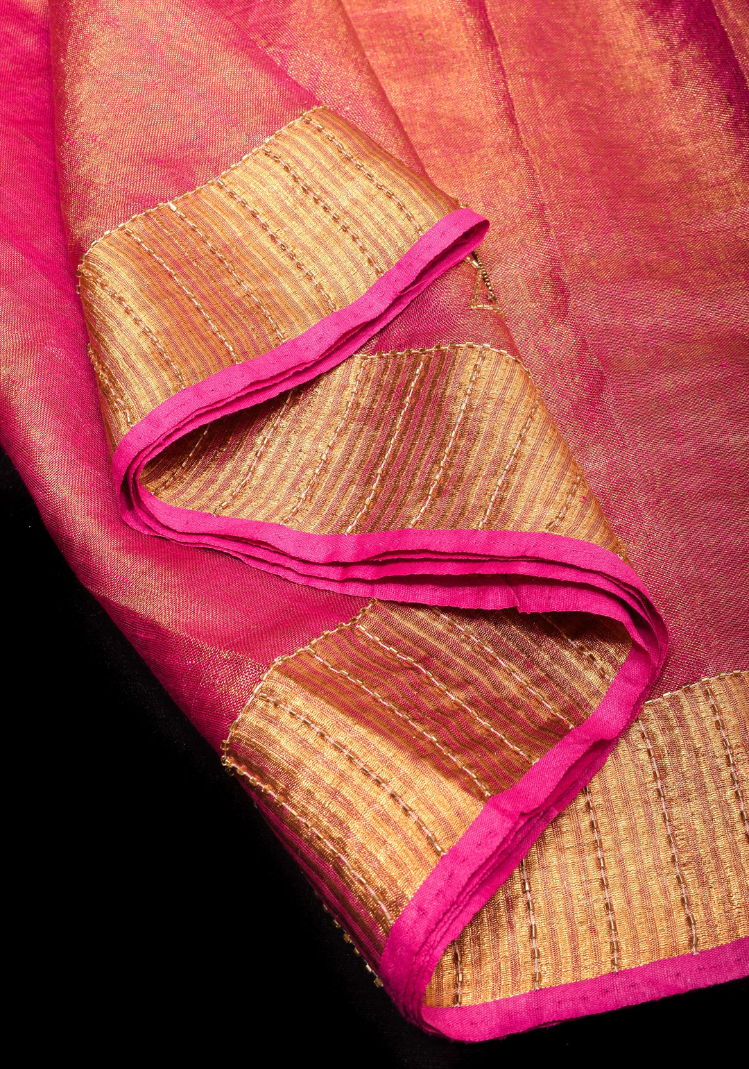 Embroidery cut dana with seqins Work Tissue Linen Saree in Hot Pink with dramatic work Pallu