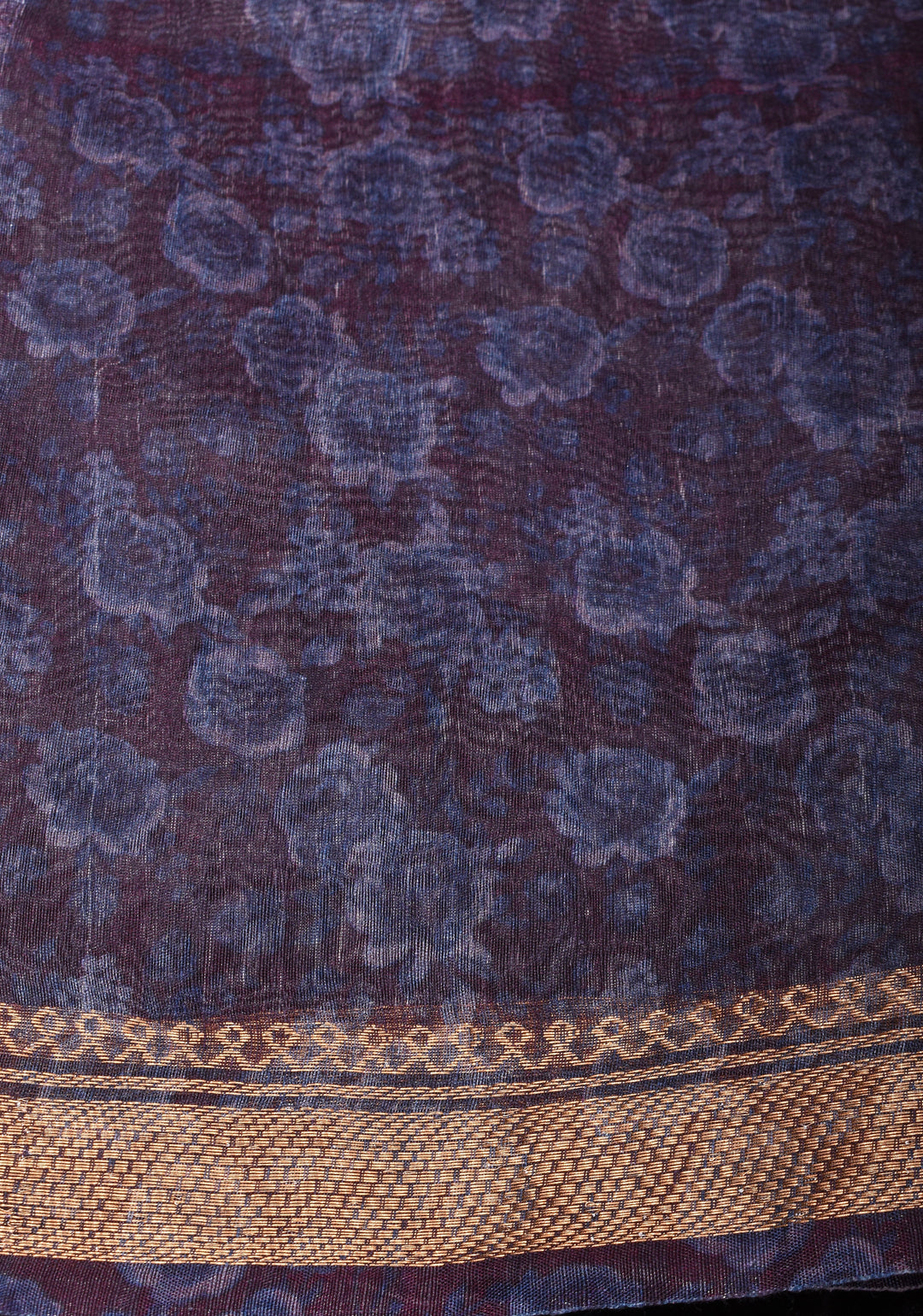 Slate Gray Silk Linen Saree with Rose Floral Digital print With Zari Borders and long tassels