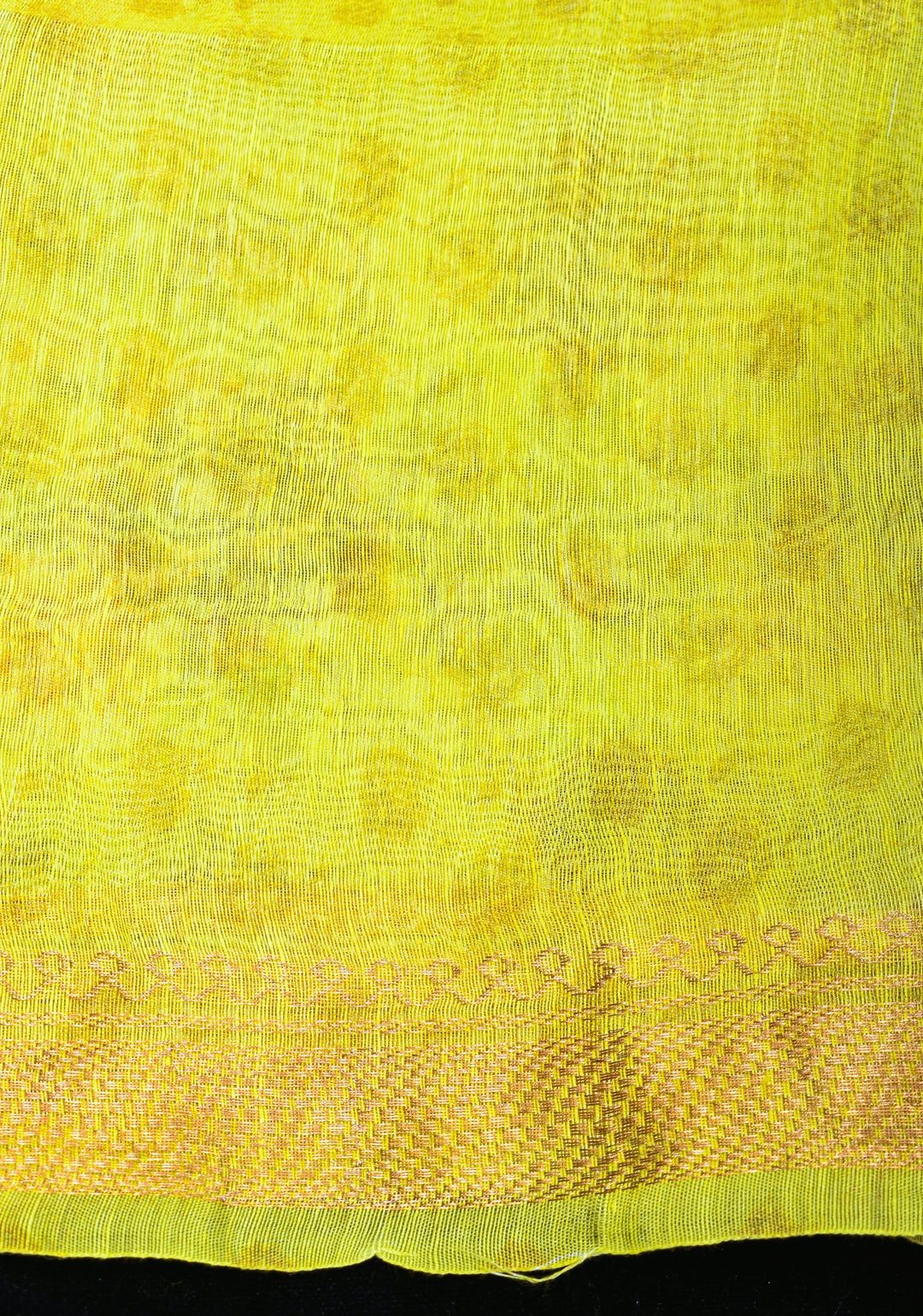 Citrine Silk Linen Saree with Rose Floral Digital print, zari borders and long tassels