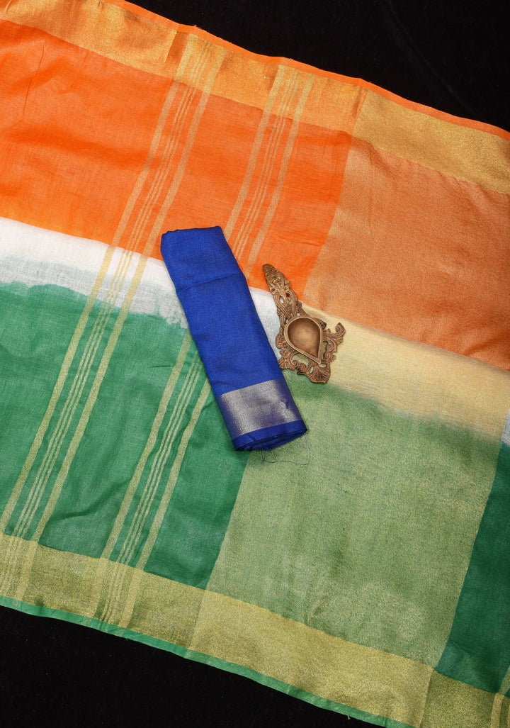 Stunning India Flag Tricolor Pure Linen by Linen Saree. Top Seller Vidya Balan Special!