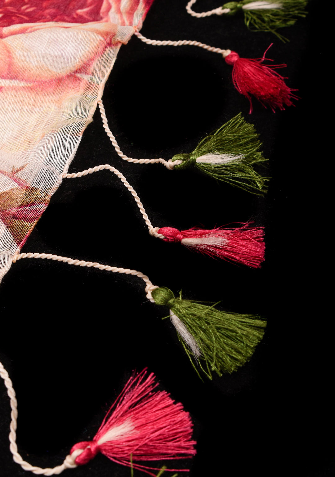 Rose Romance: Silk Linen Saree in Beige with Rose blooms, woven Zari Borders and Long Tassels