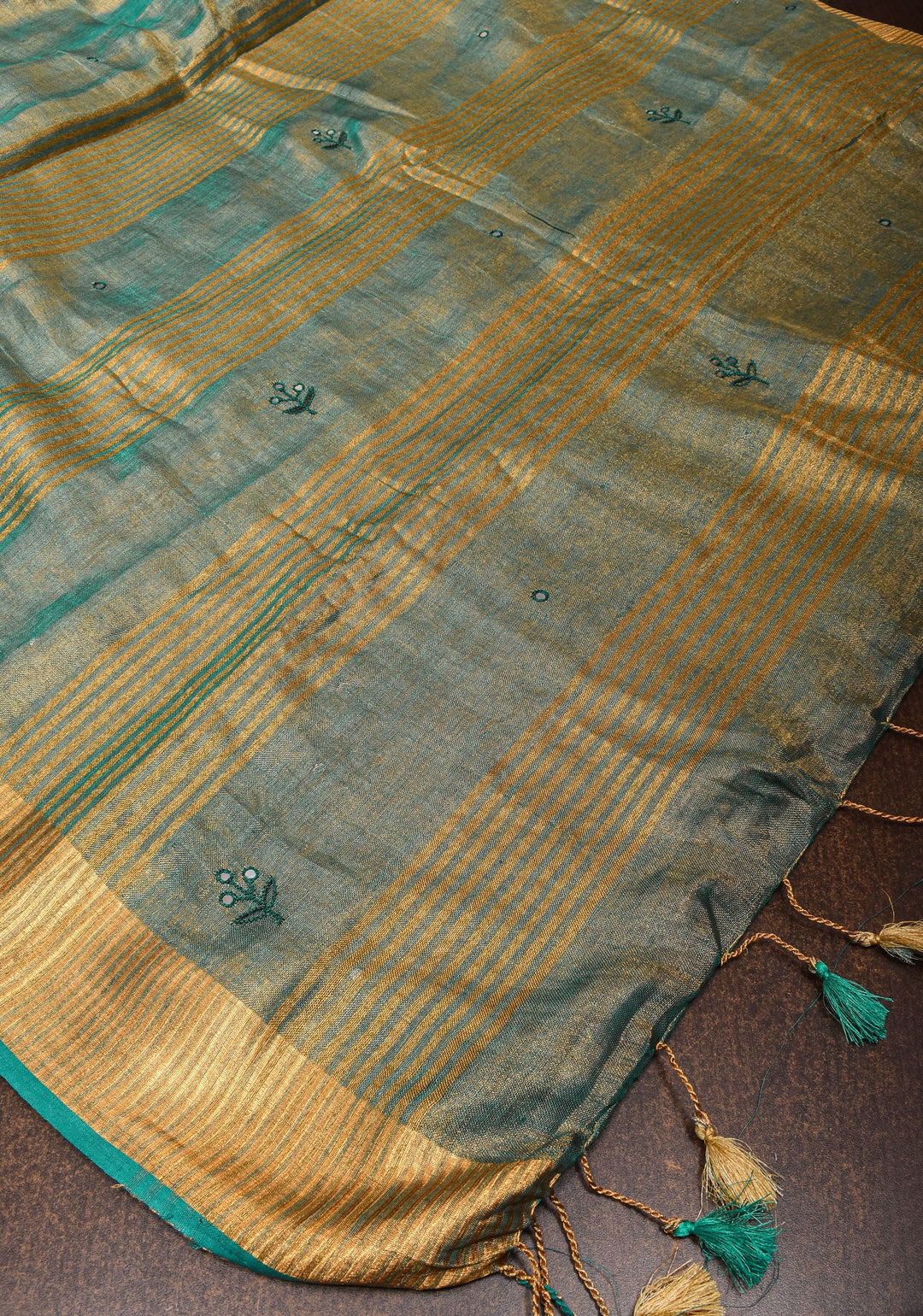 Teal tissue Linen Tree of life Cutwork and mirror embroidery | SHOBITAM