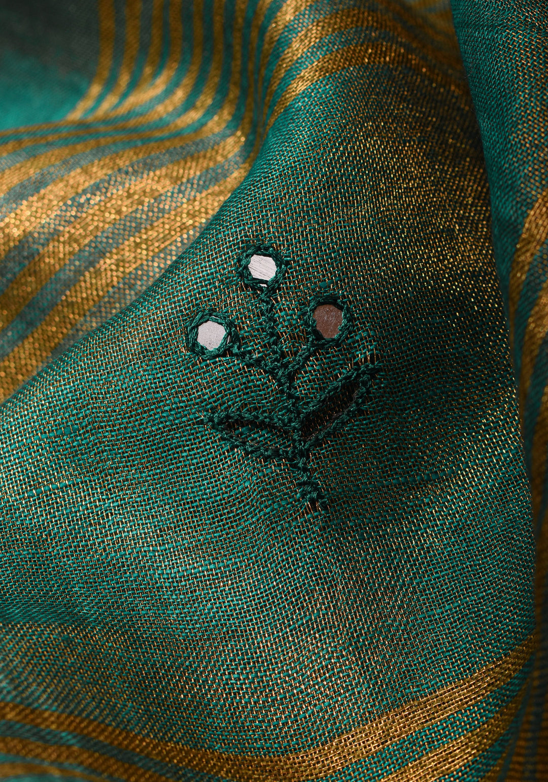 Teal tissue Linen Tree of life Cutwork and mirror embroidery | SHOBITAM