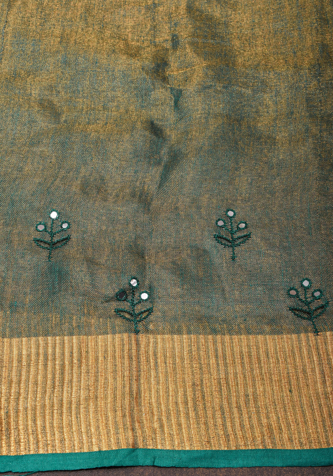 Teal tissue Linen Tree of life Cutwork and mirror embroidery | SHOBITAM