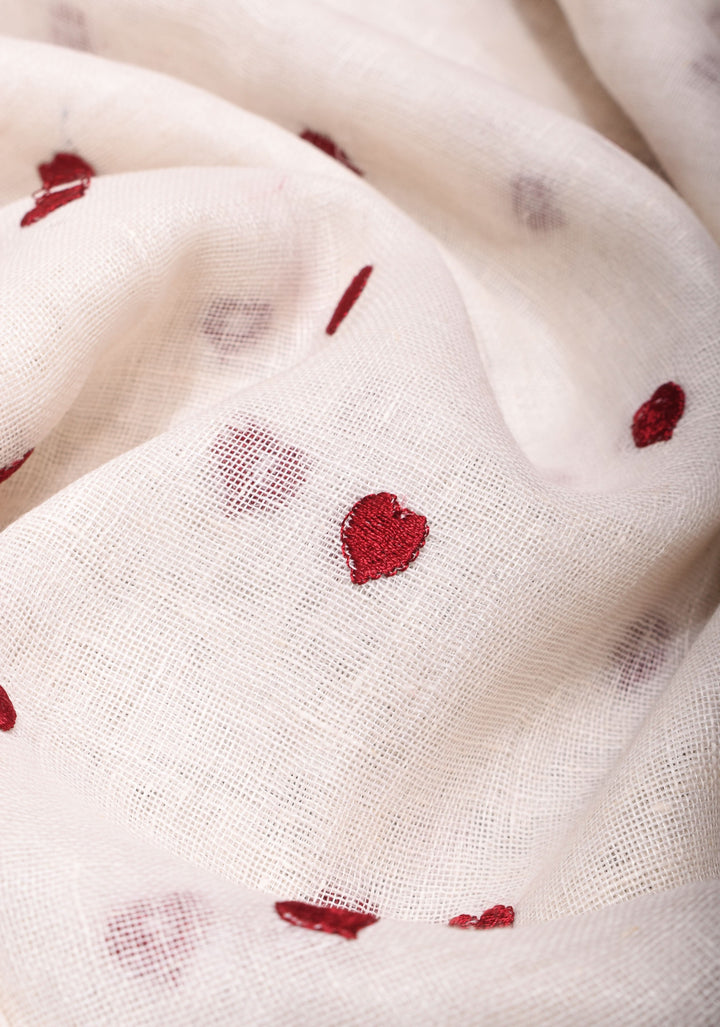 Vidya Balan Shobitam Exclusive Celebrity Loving Hearts Embroidered White Pure Linen Saree
