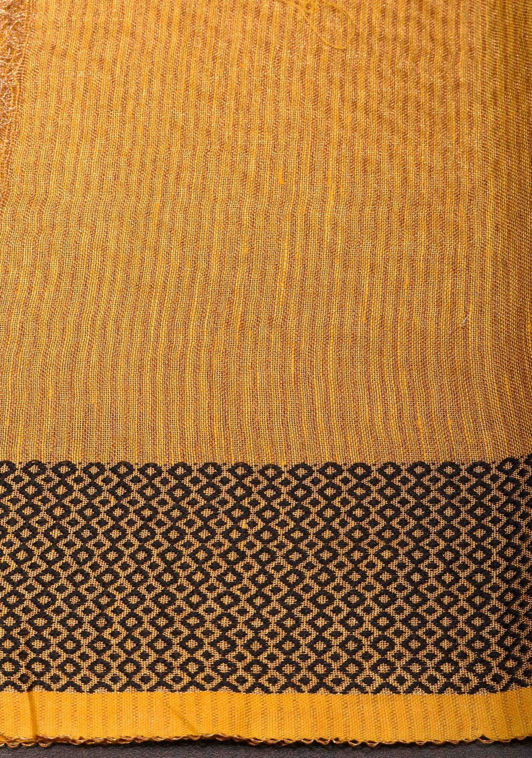 Mustard Yellow Tissue Linen Saree with Contrast zari Border