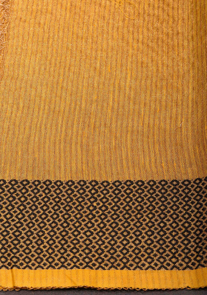 Mustard Yellow Tissue Linen Saree with Contrast zari Border