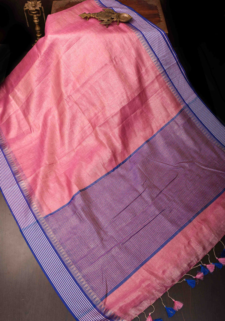 Rudy Pink Tissue Linen Saree with Contrast Border