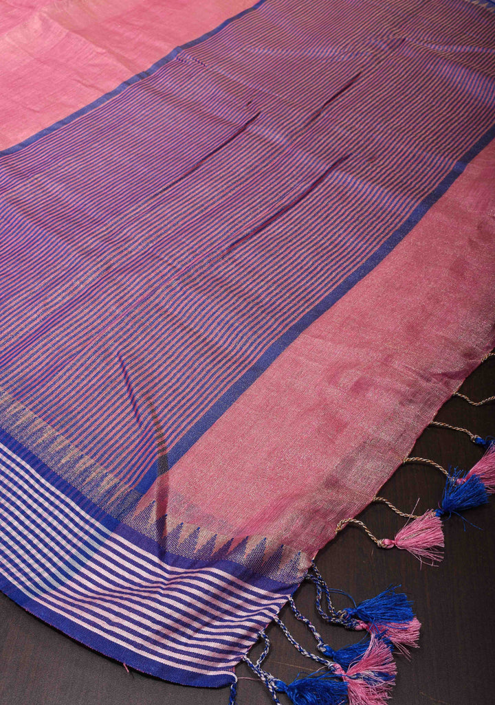 Rudy Pink Tissue Linen Saree with Contrast Border