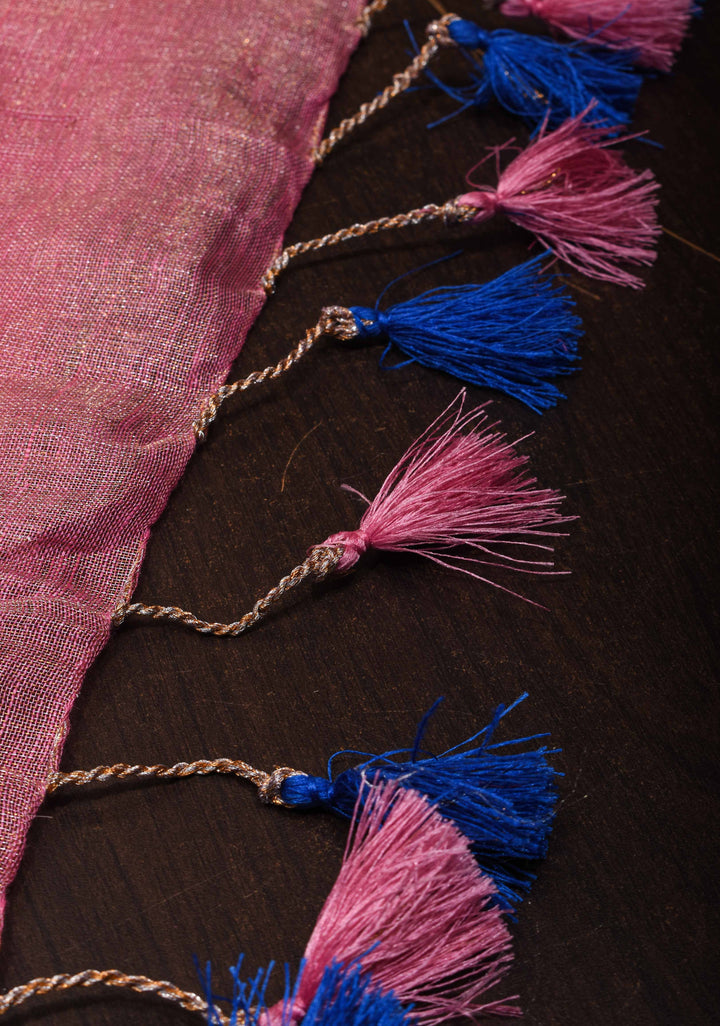 Rudy Pink Tissue Linen Saree with Contrast Border
