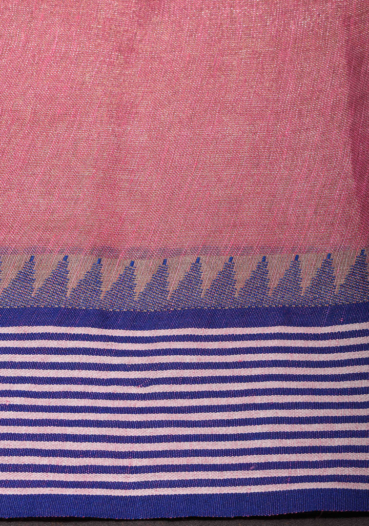 Rudy Pink Tissue Linen Saree with Contrast Border
