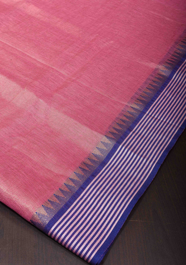 Rudy Pink Tissue Linen Saree with Contrast Border