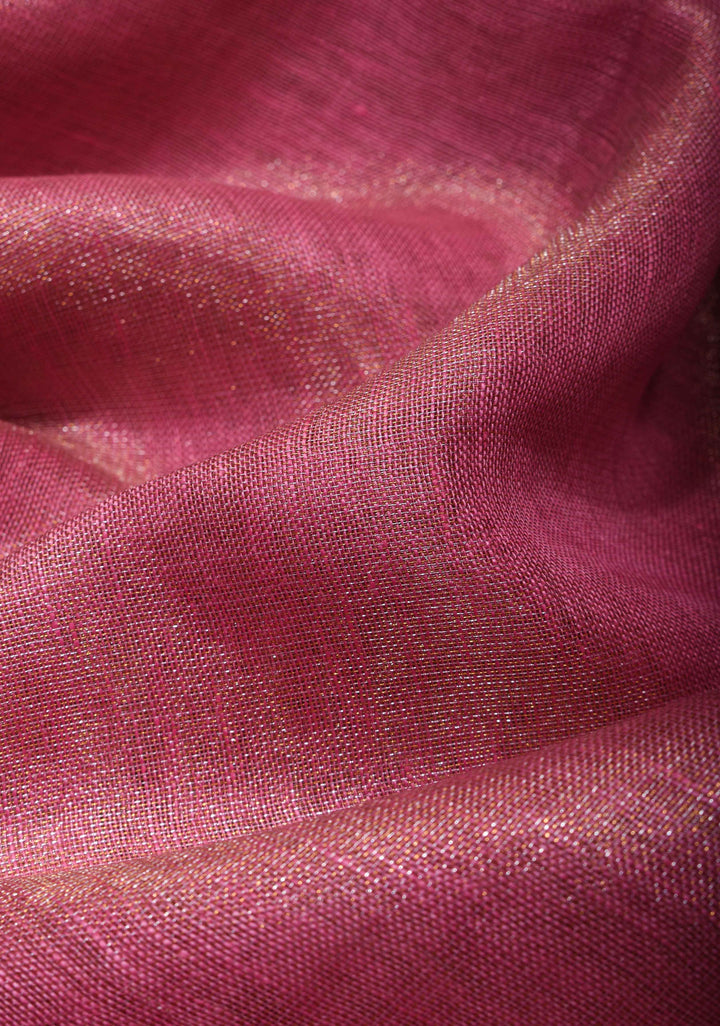 Rudy Pink Tissue Linen Saree with Contrast Border