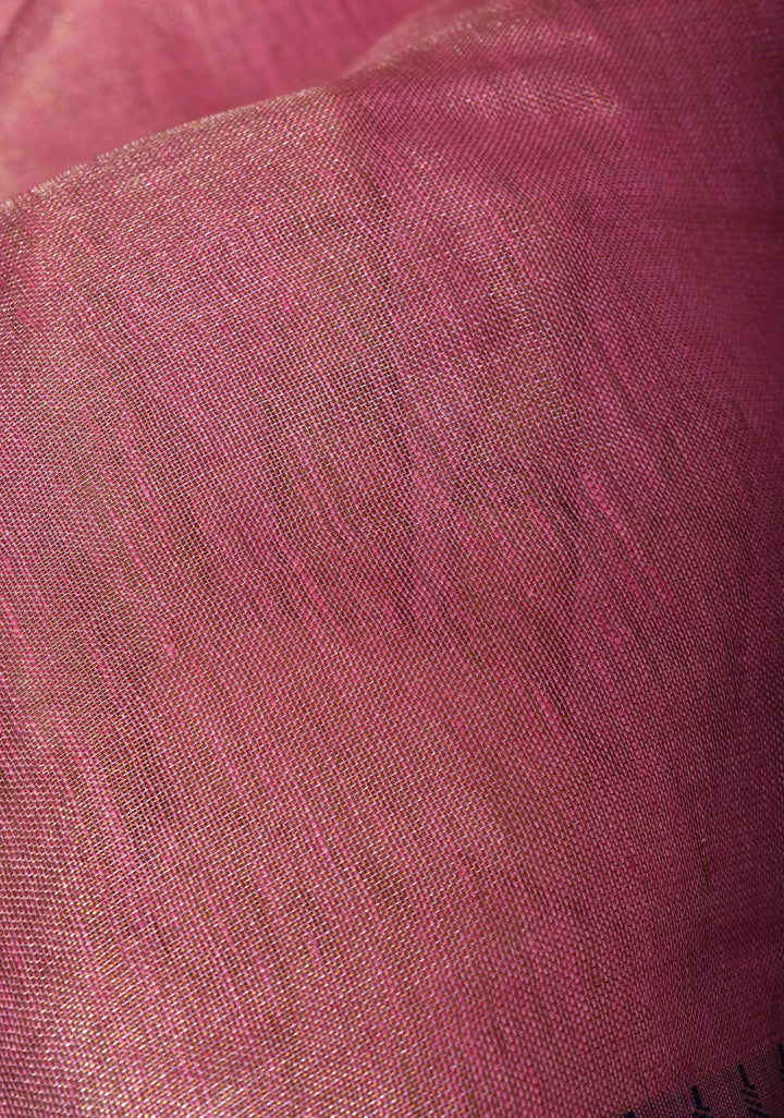 Rudy Pink Tissue Linen Saree with Contrast Border