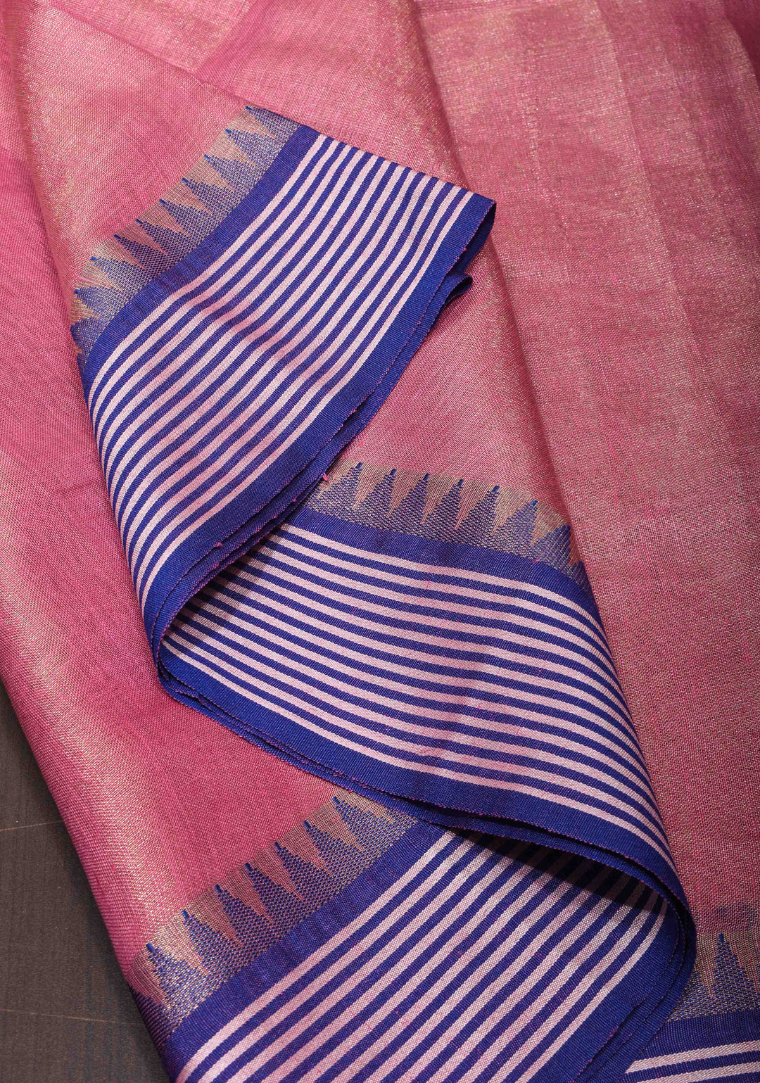 Rudy Pink Tissue Linen Saree with Contrast Border