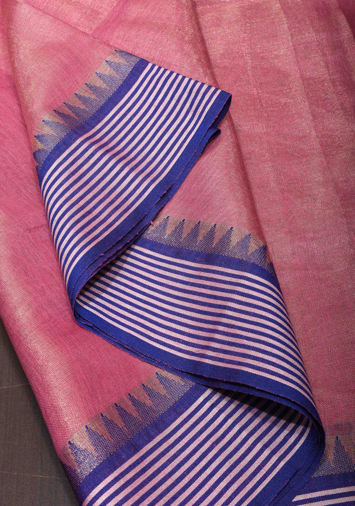 Rudy Pink Tissue Linen Saree with Contrast Border