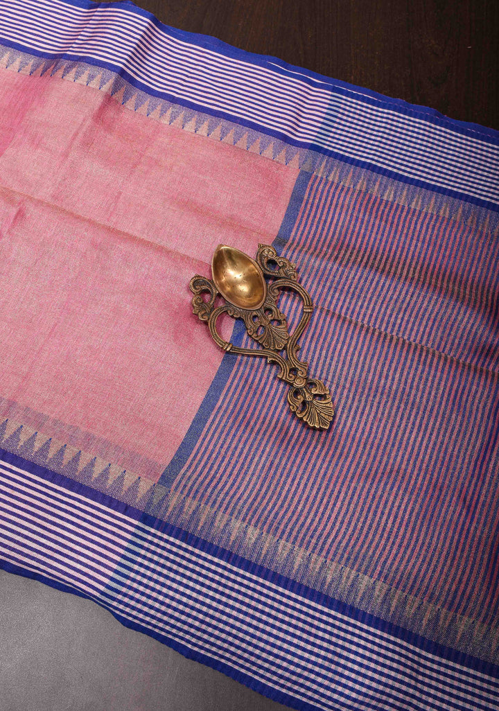 Rudy Pink Tissue Linen Saree with Contrast Border