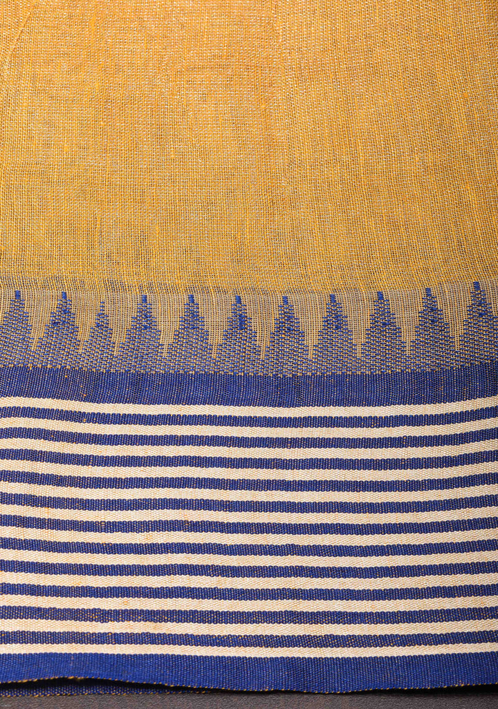 Yellow Tissue Linen Saree with Contrast Border and Pallu