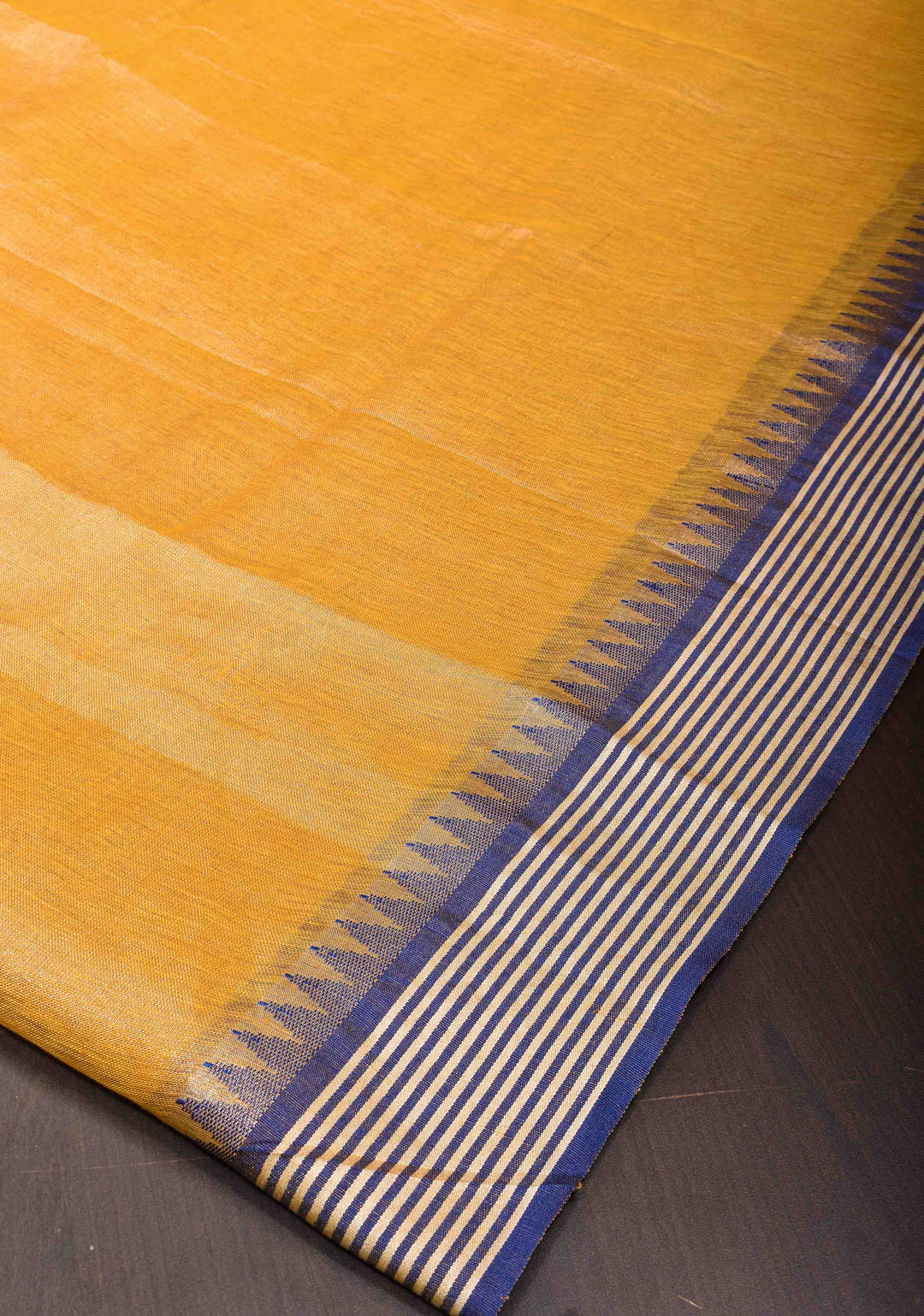 Yellow Tissue Linen Saree with Contrast Border and Pallu