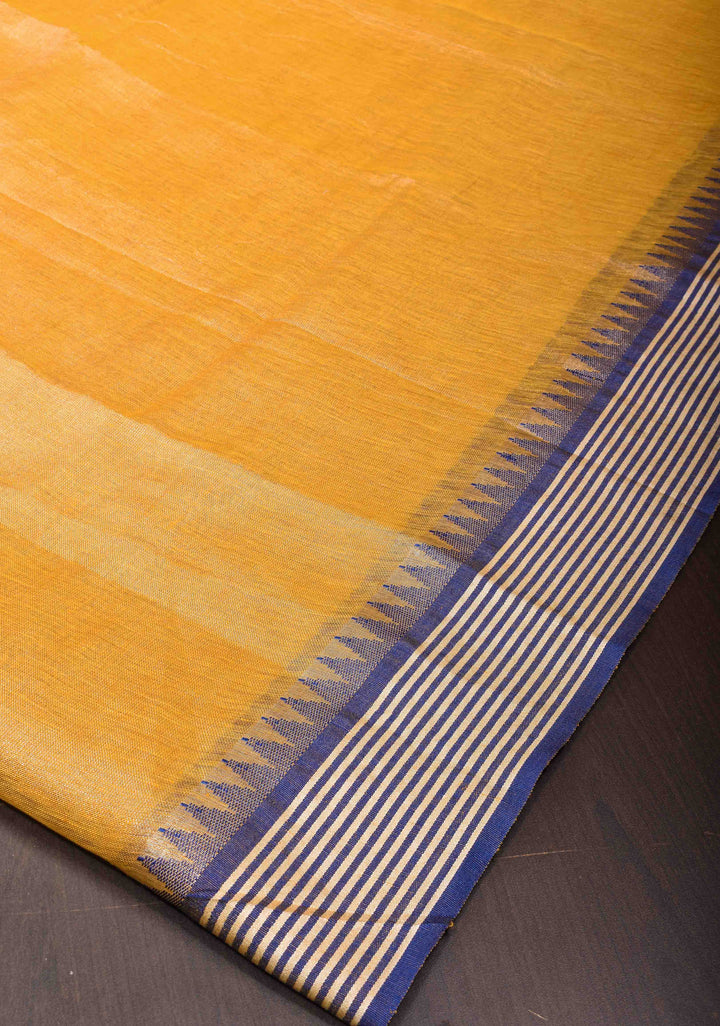 Yellow Tissue Linen Saree with Contrast Border and Pallu