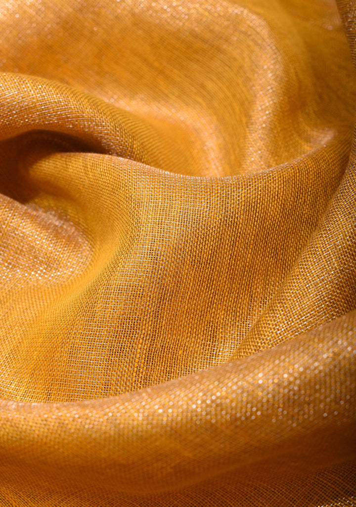 Yellow Tissue Linen Saree with Contrast Border and Pallu